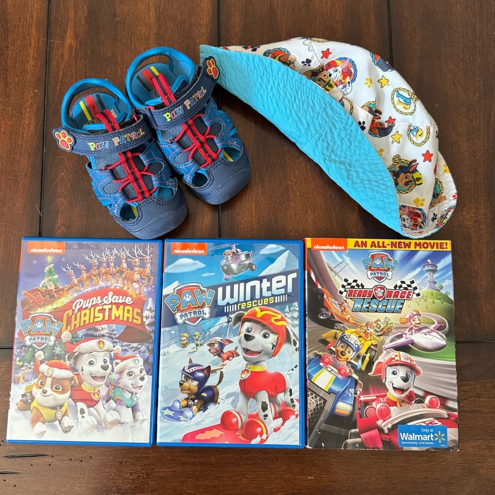 PAW Patrol Shoes, Hat & 3 DVDs Set (shoes size 7)